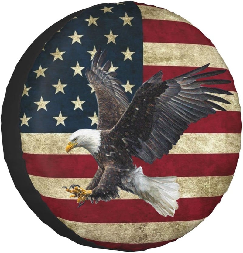 BMPUDERY Spare Tire Cover Bald Eagle American Flag Tire Covers Protector Wheel Tire Covers Weather-Proof for Trailer RV SUV Truck Camper Travel Trailer Accessories Polyester (Bald Eagle, 14inch) - Image 1